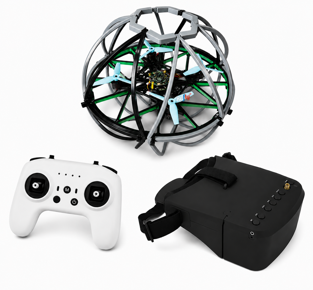 Футбольный дрон «Rufly ("Руфлай") M1 Сфера» в комплекте с пультом управления и FPV-шлемом